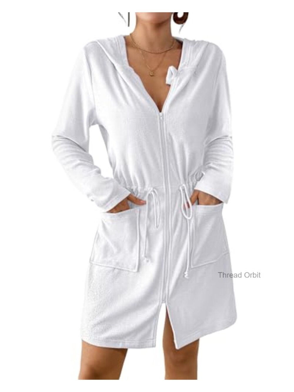 Terry Cloth Zip Up Hooded Swim Cover Up Long Sleeve Beach Coverup